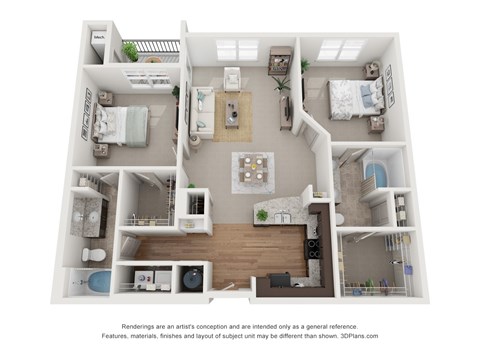 Floor plan for 2 beds, 2 baths, 1240 sqft